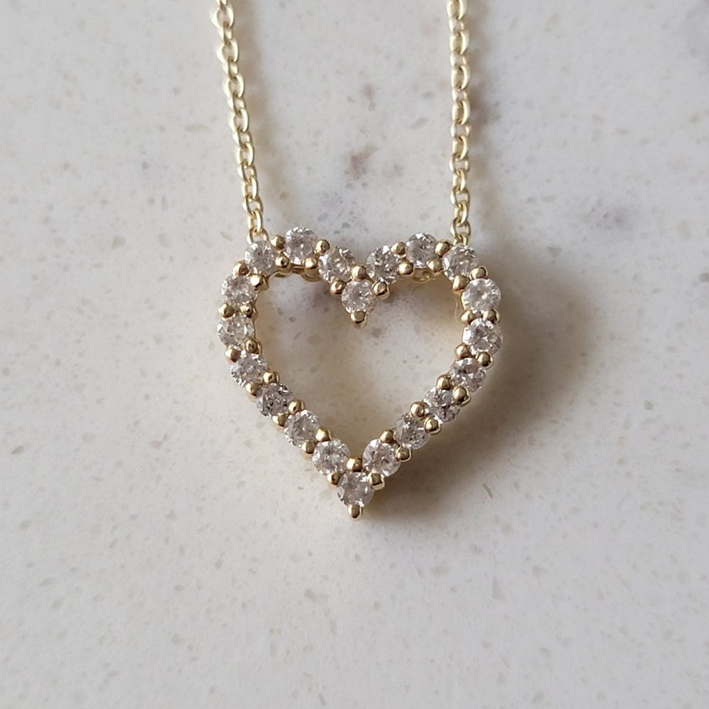 14K Yellow Gold and Diamond Heart Necklace